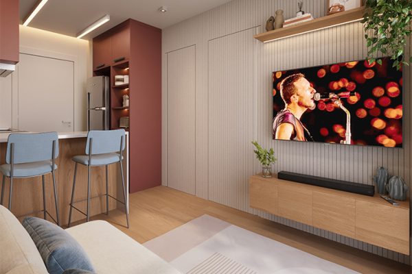 Perspectiva do Living | 1 dorm | 26,3m² | Final 1