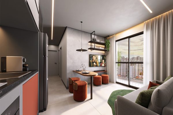 Perspectiva do Living | 2 dorms | 37m² | Final 8