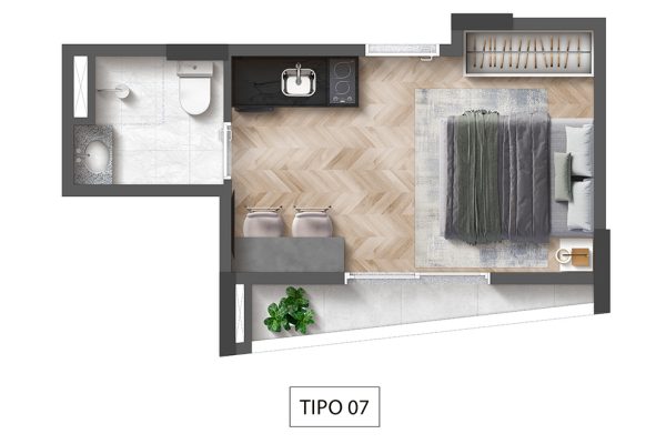 Planta ilustrada | Studio | 18,32m² | Final 7