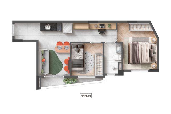 Planta ilustrada | 2 dorms | 37m² | Final 8