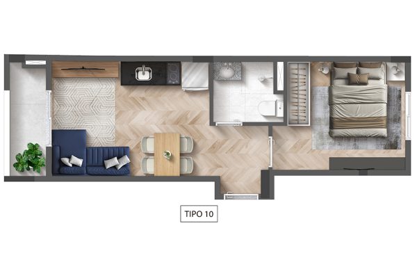 Planta ilustrada | 1 dorm | 31m² | Final 10